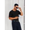 Runcati Mens Casual T Shirt Stretch Short Sleeve Knit Slim Fit Crew Neck Pullover Sweater Solid Basic Tops(Black)