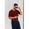 Runcati Mens Casual T Shirt Stretch Short Sleeve Knit Slim Fit Crew Neck Pullover Sweater Solid Basic Tops(Wine Red)