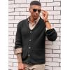 Runcati Mens Shawl Collar Cardigan Sweater Cable Knit Button Down Winter Chunky Sweaters with Pockets(Black)