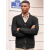 Runcati Mens Shawl Collar Cardigan Sweater Cable Knit Button Down Winter Chunky Sweaters with Pockets(Black)