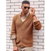 Runcati Mens Shawl Collar Cardigan Sweater Cable Knit Button Down Winter Chunky Sweaters with Pockets(Brown)