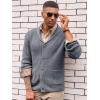 Runcati Mens Shawl Collar Cardigan Sweater Cable Knit Button Down Winter Chunky Sweaters with Pockets(Gray)