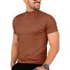 Mens Casual Slim Fit Basic Tops Short Sleeve Shirt Turtleneck T Shirts Rib Knitted Stretch Pullover Sweater(01 Brown)