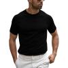 Runcati Mens Casual T Shirt Stretch Short Sleeve Knit Slim Fit Crew Neck Pullover Sweater Solid Basic Tops(Black)