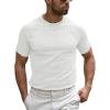 Runcati Mens Casual T Shirt Stretch Short Sleeve Knit Slim Fit Crew Neck Pullover Sweater Solid Basic Tops(White)