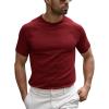 Runcati Mens Casual T Shirt Stretch Short Sleeve Knit Slim Fit Crew Neck Pullover Sweater Solid Basic Tops(Wine Red)