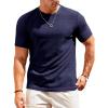 Runcati Men’s Casual T-Shirts Short Sleeve Crew Neck Summer Stretchy Shirt Textured Jacquard Tops(Navy)
