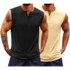Runcati Mens Muscle Tank Tops Sleeveless Workout Gym Slim Fit Henley Shirt Casual Basic Summer Beach Tops(Black/Apricot)