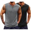 Runcati Mens Muscle Tank Tops Sleeveless Workout Gym Slim Fit Henley Shirt Casual Basic Summer Beach Tops(Black/Grey)