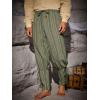 Runcati Mens Medieval Ankle Pants Renaissance Viking Navigator Pirate Pants Lace Up Striped Halloween Costume Trousers(Army Green)