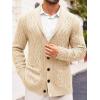 Runcati Mens Shawl Collar Cardigan Sweater Casual Cable Knit Button Down Winter Chunky Ribbed Sweaters(Beige)