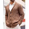 Runcati Mens Shawl Collar Cardigan Sweater Casual Cable Knit Button Down Winter Chunky Ribbed Sweaters(Brown)