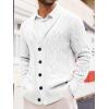 Runcati Mens Shawl Collar Cardigan Sweater Casual Cable Knit Button Down Winter Chunky Ribbed Sweaters(White)
