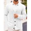 Runcati Mens Shawl Collar Cardigan Sweater Casual Cable Knit Button Down Winter Chunky Ribbed Sweaters(White)