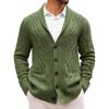 Runcati Mens Shawl Collar Cardigan Sweater Casual Cable Knit Button Down Winter Chunky Ribbed Sweaters(Army Green)
