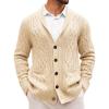Runcati Mens Shawl Collar Cardigan Sweater Casual Cable Knit Button Down Winter Chunky Ribbed Sweaters(Beige)