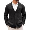 Runcati Mens Shawl Collar Cardigan Sweater Casual Cable Knit Button Down Winter Chunky Ribbed Sweaters(Black)