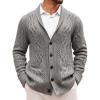 Runcati Mens Shawl Collar Cardigan Sweater Casual Cable Knit Button Down Winter Chunky Ribbed Sweaters(Gray)