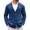 Runcati Mens Shawl Collar Cardigan Sweater Casual Cable Knit Button Down Winter Chunky Ribbed Sweaters(Navy)