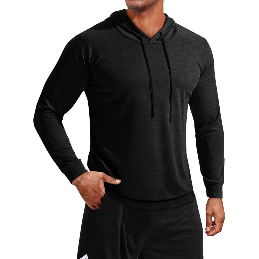 imageRuncati Mens Lightweight Hoodies Pullover Long Sleeve Casual Workout Athletic Shirt Hooded SweatshirtsBlack