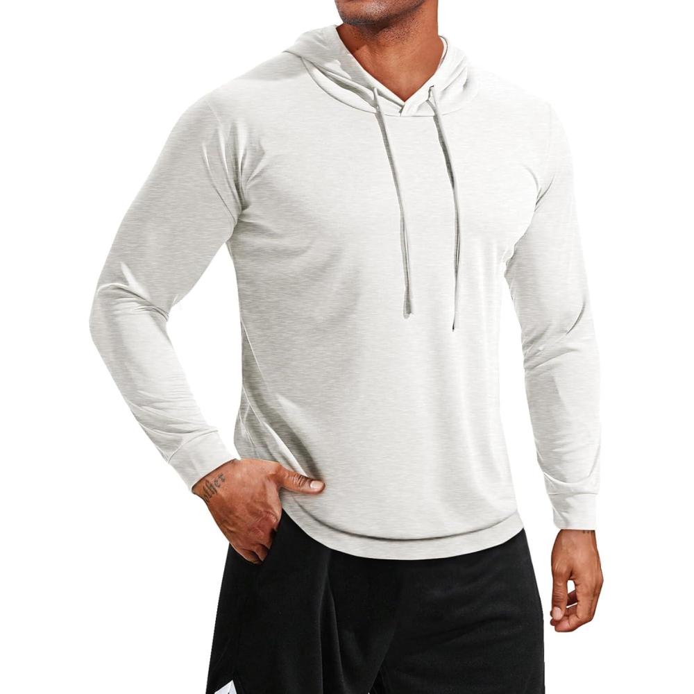 imageRuncati Mens Lightweight Hoodies Pullover Long Sleeve Casual Workout Athletic Shirt Hooded SweatshirtsWhite