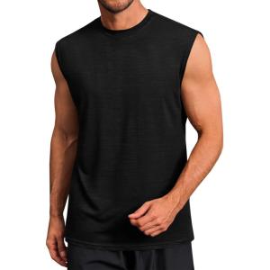 Runcati Mens Workout Tank Tops Sleeveless Muscle Cut Off Shirt Athletic Gym T Shirts(Black)
