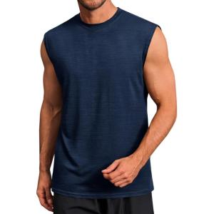 Runcati Mens Workout Tank Tops Sleeveless Muscle Cut Off Shirt Athletic Gym T Shirts(Navy)