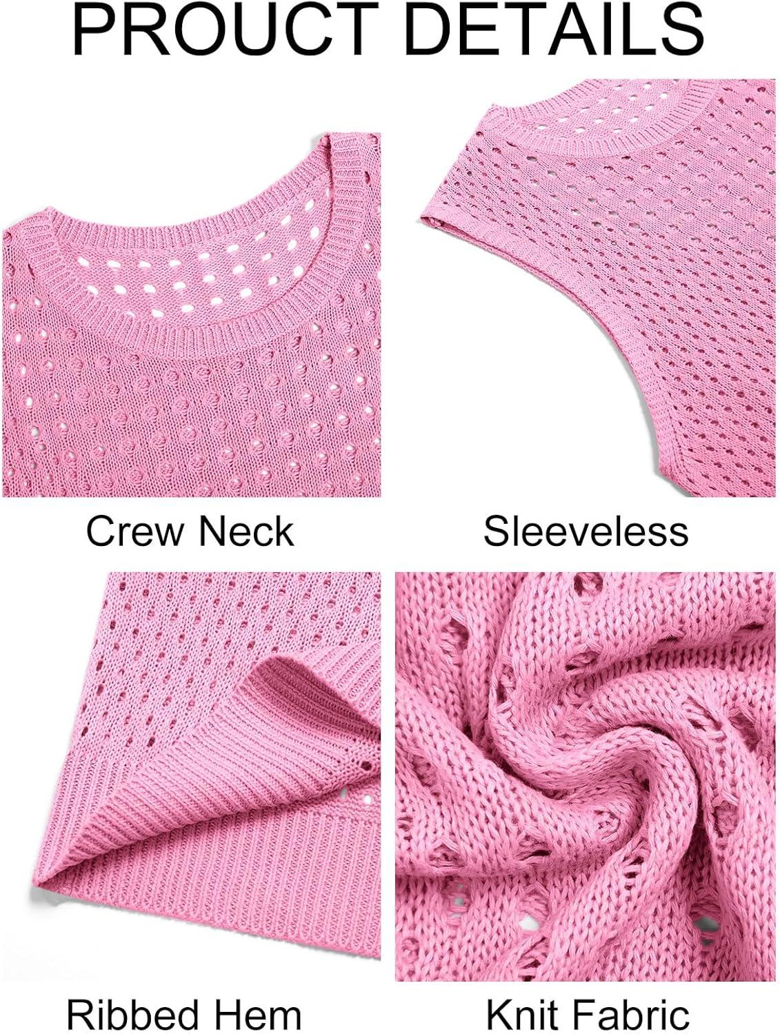 imageRuncati Mens Knit Sleeveless Tank Tops Casual Hollow Out T Shirts Beach Summer See Through TopsPink