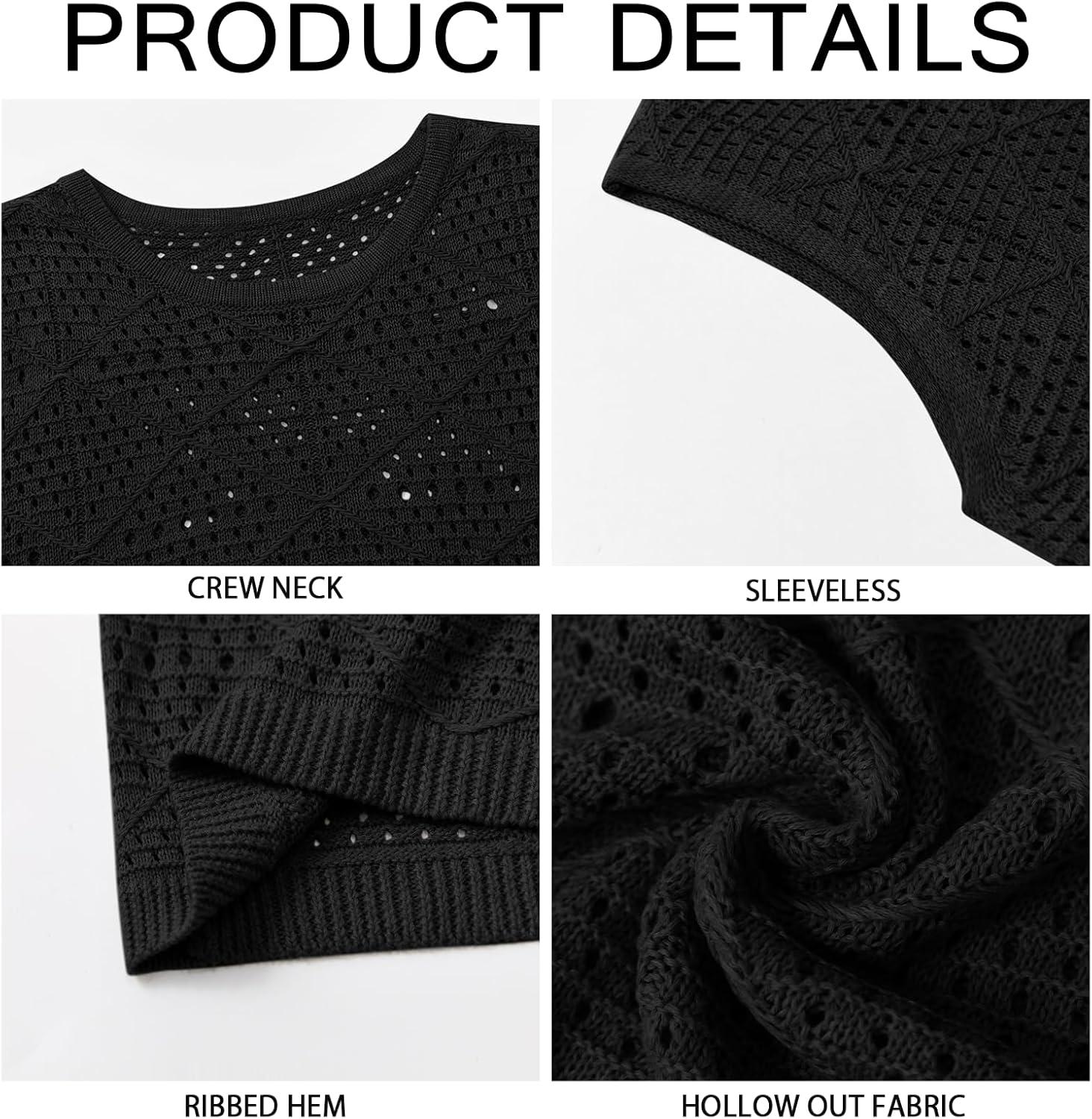 imageRuncati Mens Knitted Tank Tops Casual Sleeveless Hollow Out Crochet TShirts Muscle Summer Beach Hippie ShirtsBlack