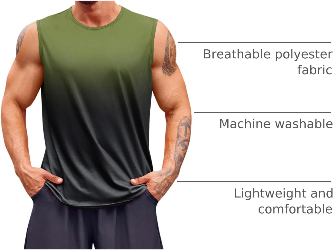 imageRuncati Mens Sleeveless Tank Tops Workout Muscle Gym T Shirts Crew Neck Gradient Tee TopsArmy Green
