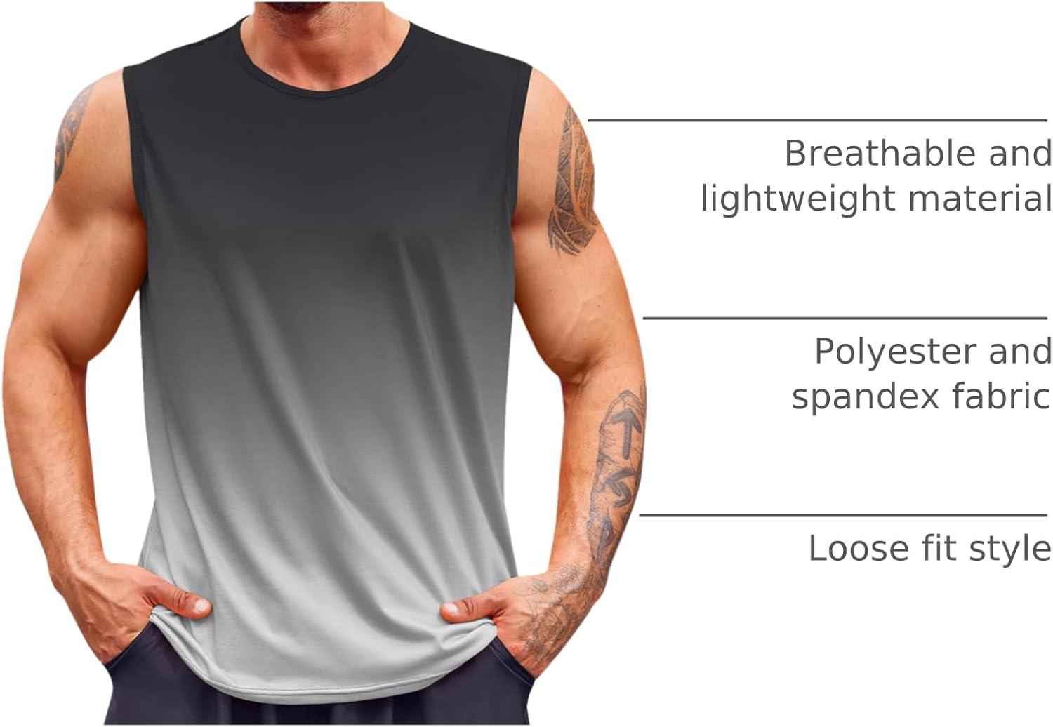 imageRuncati Mens Sleeveless Tank Tops Workout Muscle Gym T Shirts Crew Neck Gradient Tee TopsBlack