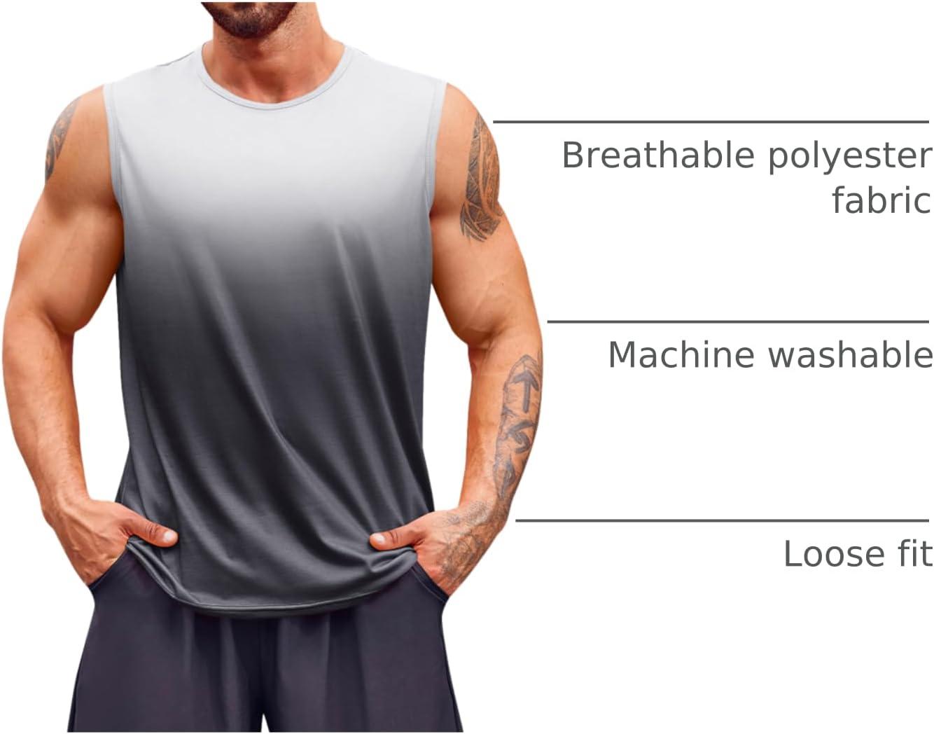 imageRuncati Mens Sleeveless Tank Tops Workout Muscle Gym T Shirts Crew Neck Gradient Tee TopsLight Grey