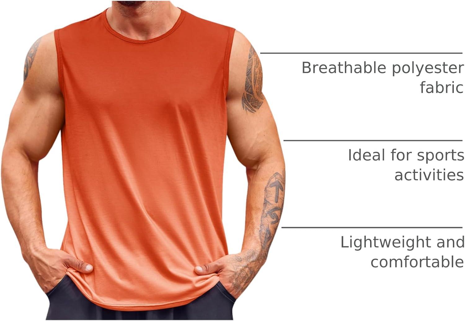 imageRuncati Mens Sleeveless Tank Tops Workout Muscle Gym T Shirts Crew Neck Gradient Tee TopsOrange