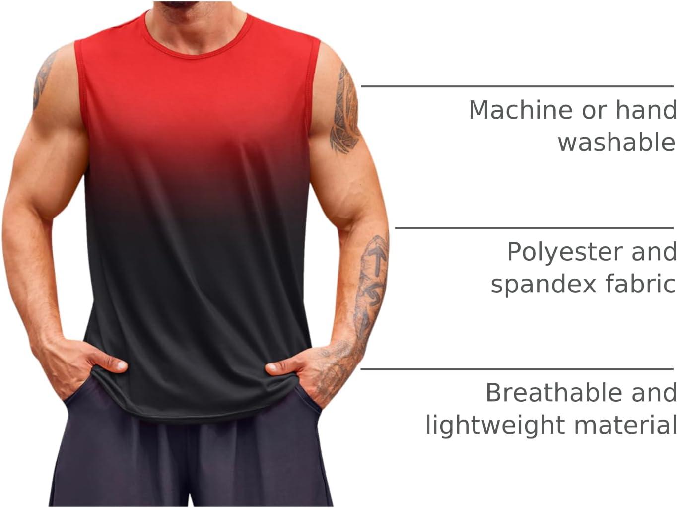 imageRuncati Mens Sleeveless Tank Tops Workout Muscle Gym T Shirts Crew Neck Gradient Tee TopsRed