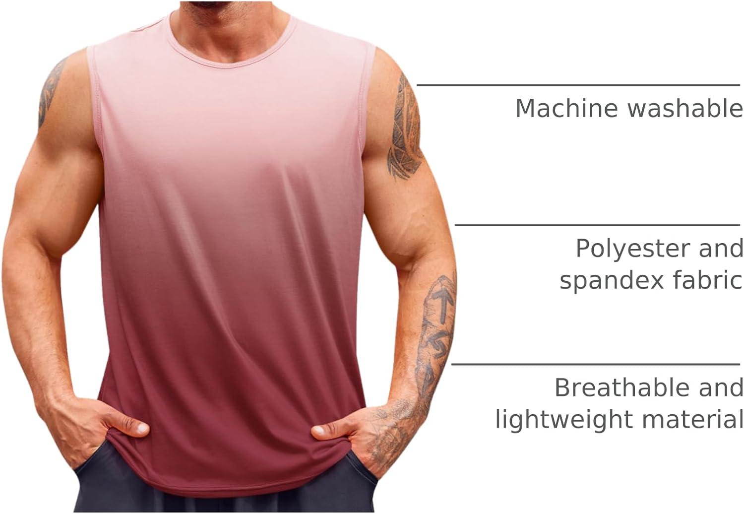imageRuncati Mens Sleeveless Tank Tops Workout Muscle Gym T Shirts Crew Neck Gradient Tee TopsWine Red