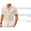 Runcati Mens Button Down Knit Shirt Short Sleeve Crochet Shirts Casual Hollow Out Summer Beach Vacation Tops(Beige)