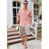 Runcati Mens Button Down Knit Shirt Short Sleeve Crochet Shirts Casual Hollow Out Summer Beach Vacation Tops(Pink)