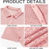 Runcati Mens Button Down Knit Shirt Short Sleeve Crochet Shirts Casual Hollow Out Summer Beach Vacation Tops(Pink)