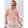 Runcati Mens Button Down Knit Shirt Short Sleeve Crochet Shirts Casual Hollow Out Summer Beach Vacation Tops(Pink)