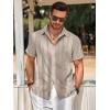 Runcati Mens Guayabera Shirts Short Sleeve Casual Cuban Linen Shirt Button Down Beach Summer Mexican Shirts(Light Khaki)