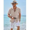 Runcati Mens Guayabera Shirts Short Sleeve Casual Cuban Linen Shirt Button Down Beach Summer Mexican Shirts(Light Khaki)