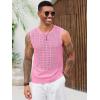 Runcati Mens Knit Sleeveless Tank Tops Casual Hollow Out T Shirts Beach Summer See Through Tops(Pink)