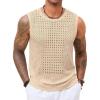 Runcati Mens Knit Sleeveless Tank Tops Casual Hollow Out T Shirts Beach Summer See Through Tops(Light Khaki)