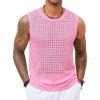 Runcati Mens Knit Sleeveless Tank Tops Casual Hollow Out T Shirts Beach Summer See Through Tops(Pink)