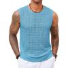 Runcati Mens Knit Sleeveless Tank Tops Casual Hollow Out T Shirts Beach Summer See Through Tops(Sky Blue)