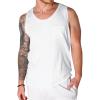 Runcati Men’s Sleeveless Tank Tops Crewneck Workout Gym Cotton Muscle Pocket T Shirt(White)