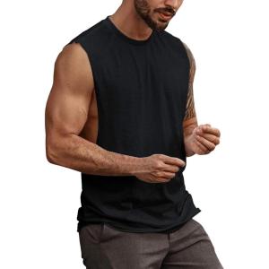 Mens Workout Cut Off Shirts Perfect Muscle Shirt Bodybuilding Tak Tops Sleeveless Gym T Shirts(Black)