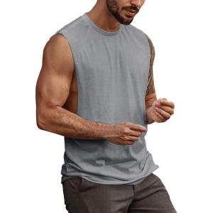 Mens Workout Cut Off Shirts Perfect Muscle Shirt Bodybuilding Tak Tops Sleeveless Gym T Shirts(Grey)