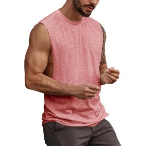 Mens Workout Cut Off Shirts Perfect Muscle Shirt Bodybuilding Tak Tops Sleeveless Gym T Shirts(Pink)