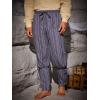 Runcati Mens Medieval Ankle Pants Renaissance Viking Navigator Pirate Pants Lace Up Striped Halloween Costume Trousers(Navy)